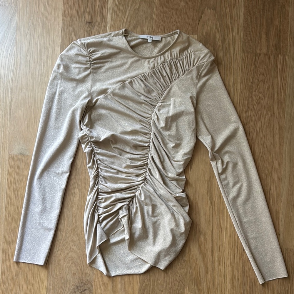 Tibi Gold Ruched Long Sleeve